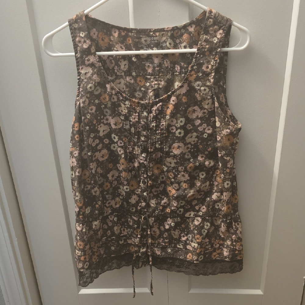 Sonoma Floral Lace Trim Tank Top - Brown and Pink Size M